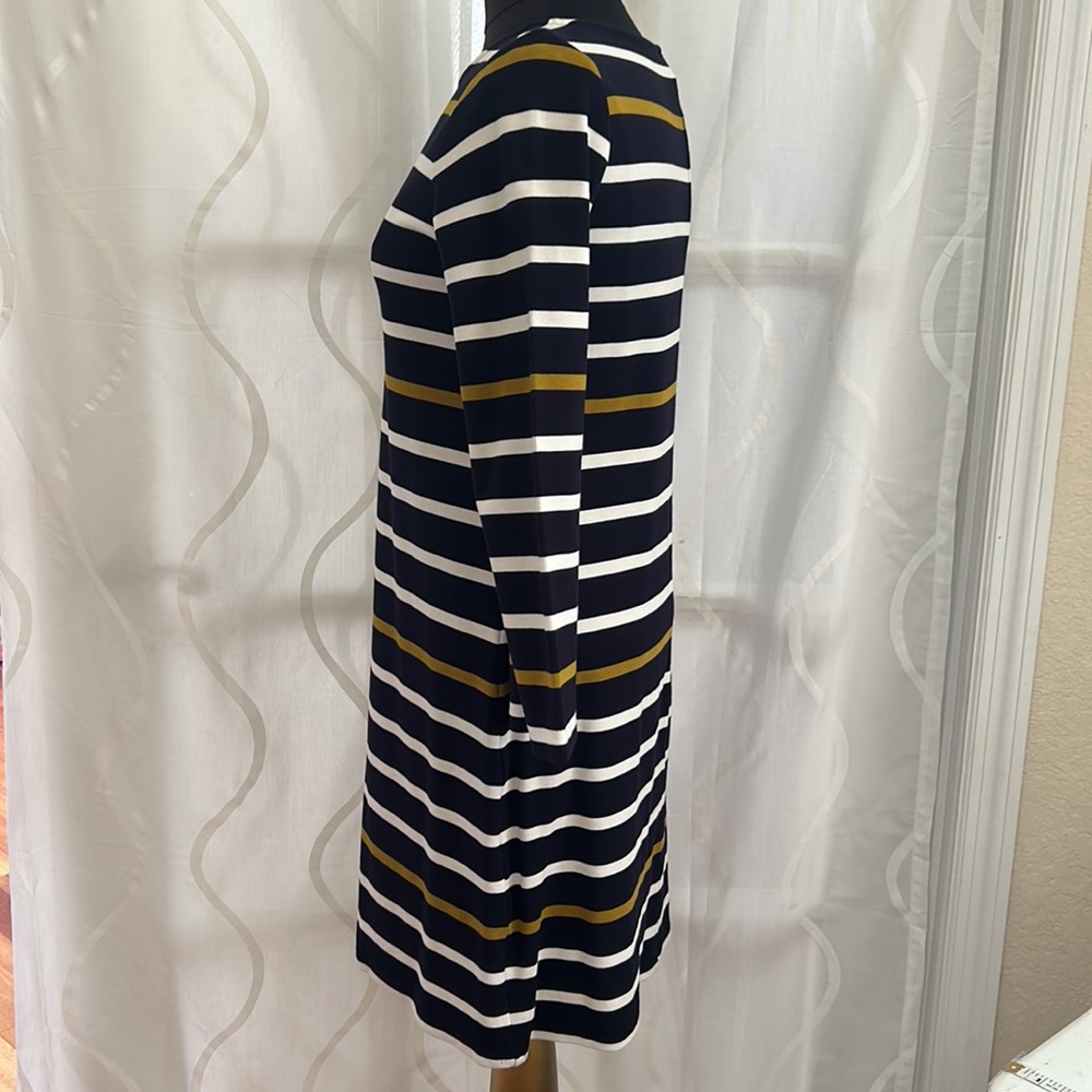 Ann Taylor, Black, White & Tan Striped, Long Sleeve Dress, Size Small - Picture 3 of 6